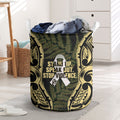 White Ribbon Day New Zealand Laundry Basket Respect Women Maori Pattern Yellow