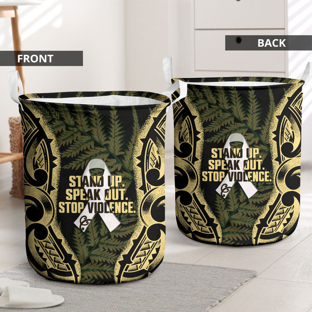 White Ribbon Day New Zealand Laundry Basket Respect Women Maori Pattern Yellow