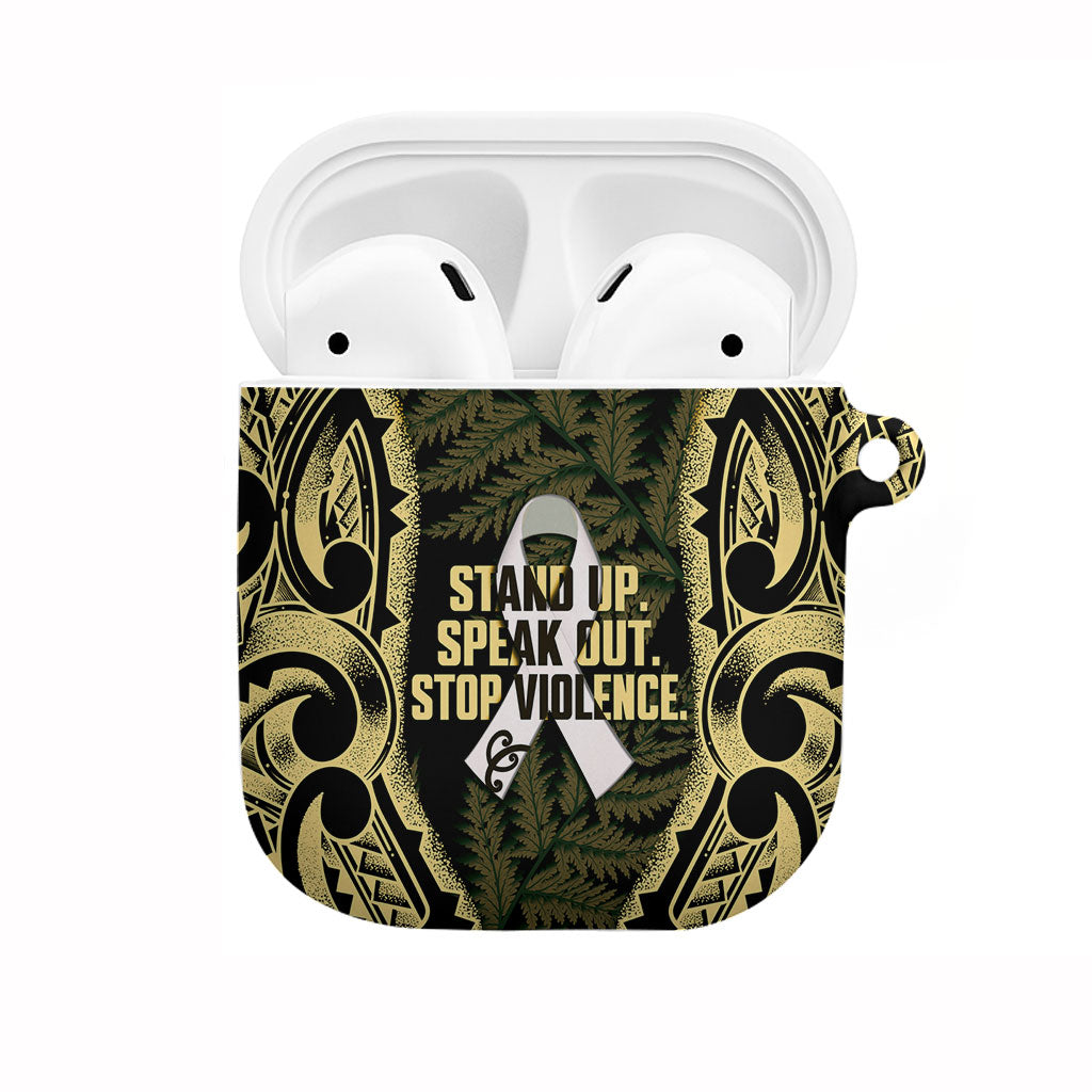 White Ribbon Day New Zealand AirPods Case Respect Women Maori Pattern Yellow
