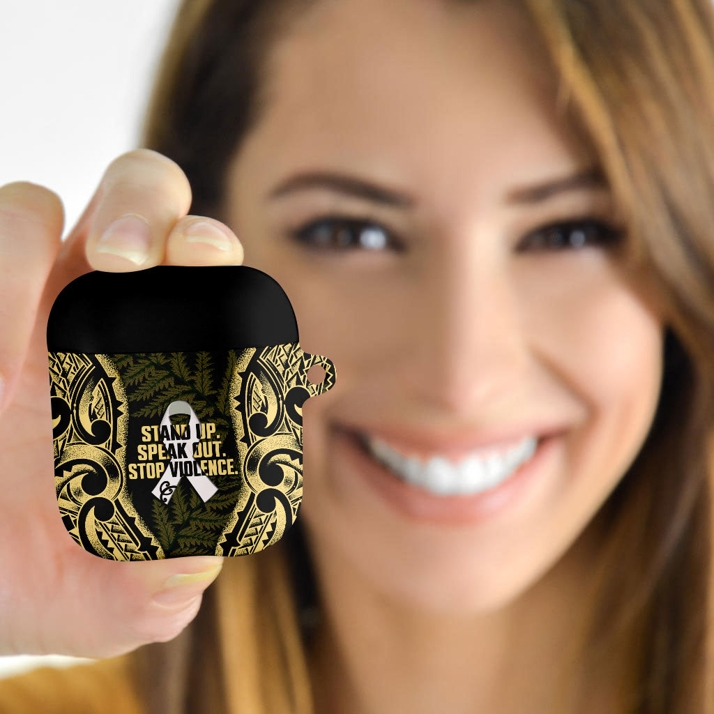 White Ribbon Day New Zealand AirPods Case Respect Women Maori Pattern Yellow