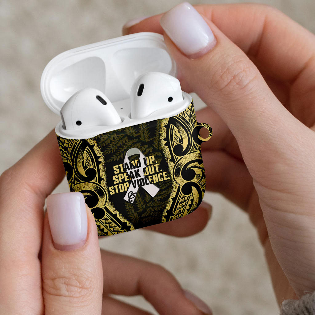 White Ribbon Day New Zealand AirPods Case Respect Women Maori Pattern Yellow