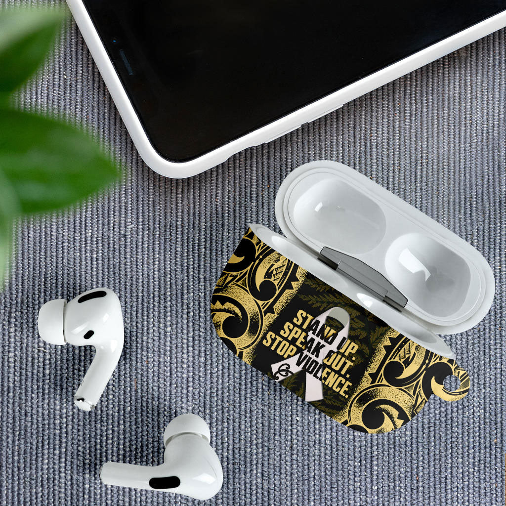 White Ribbon Day New Zealand AirPods Case Respect Women Maori Pattern Yellow