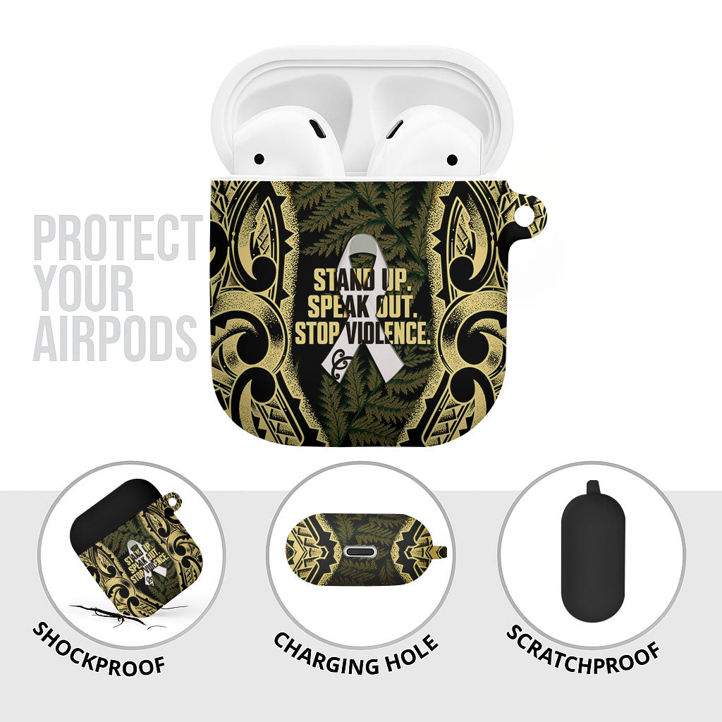 White Ribbon Day New Zealand AirPods Case Respect Women Maori Pattern Yellow