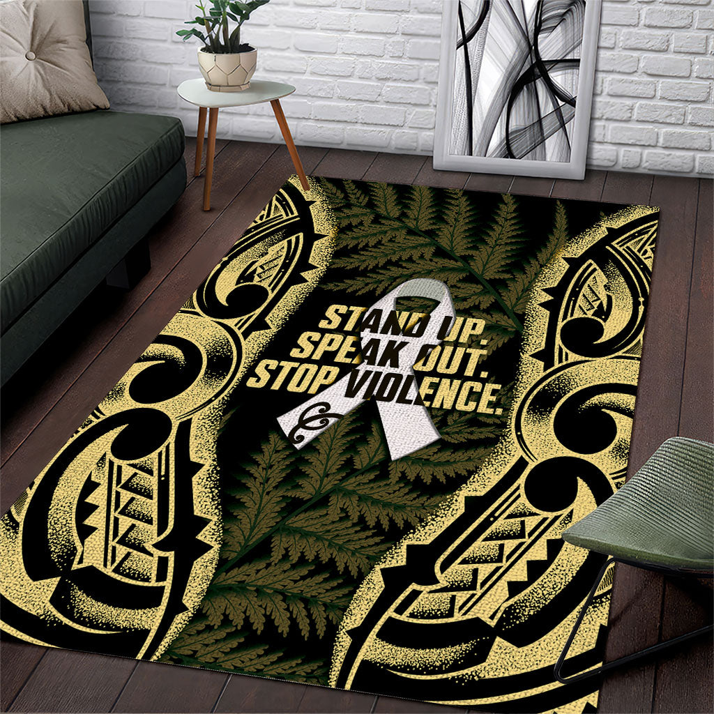 White Ribbon Day New Zealand Area Rug Respect Women Maori Pattern Yellow