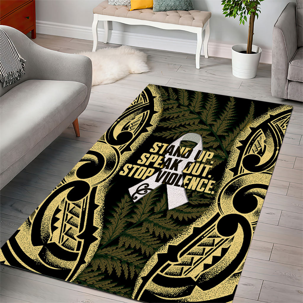 White Ribbon Day New Zealand Area Rug Respect Women Maori Pattern Yellow