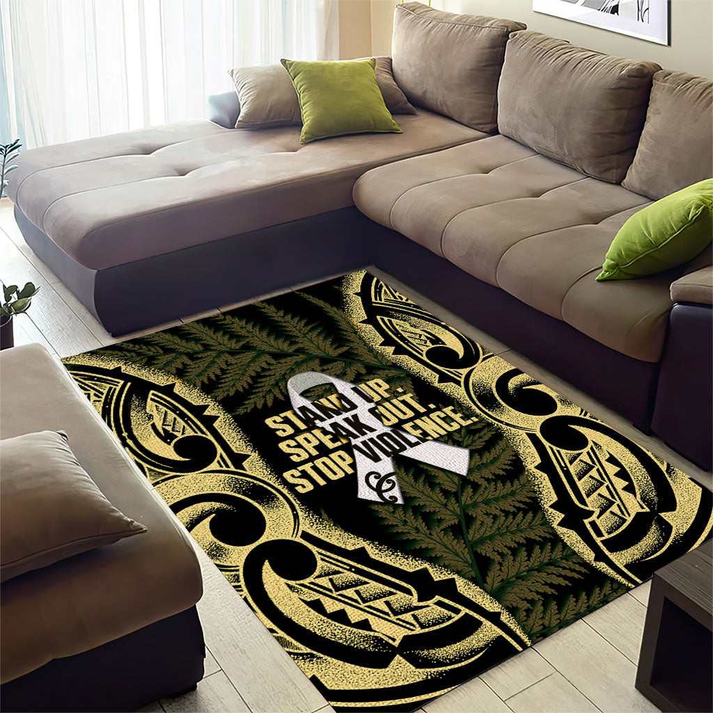 White Ribbon Day New Zealand Area Rug Respect Women Maori Pattern Yellow
