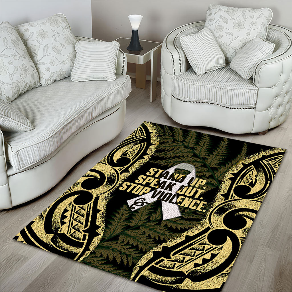 White Ribbon Day New Zealand Area Rug Respect Women Maori Pattern Yellow