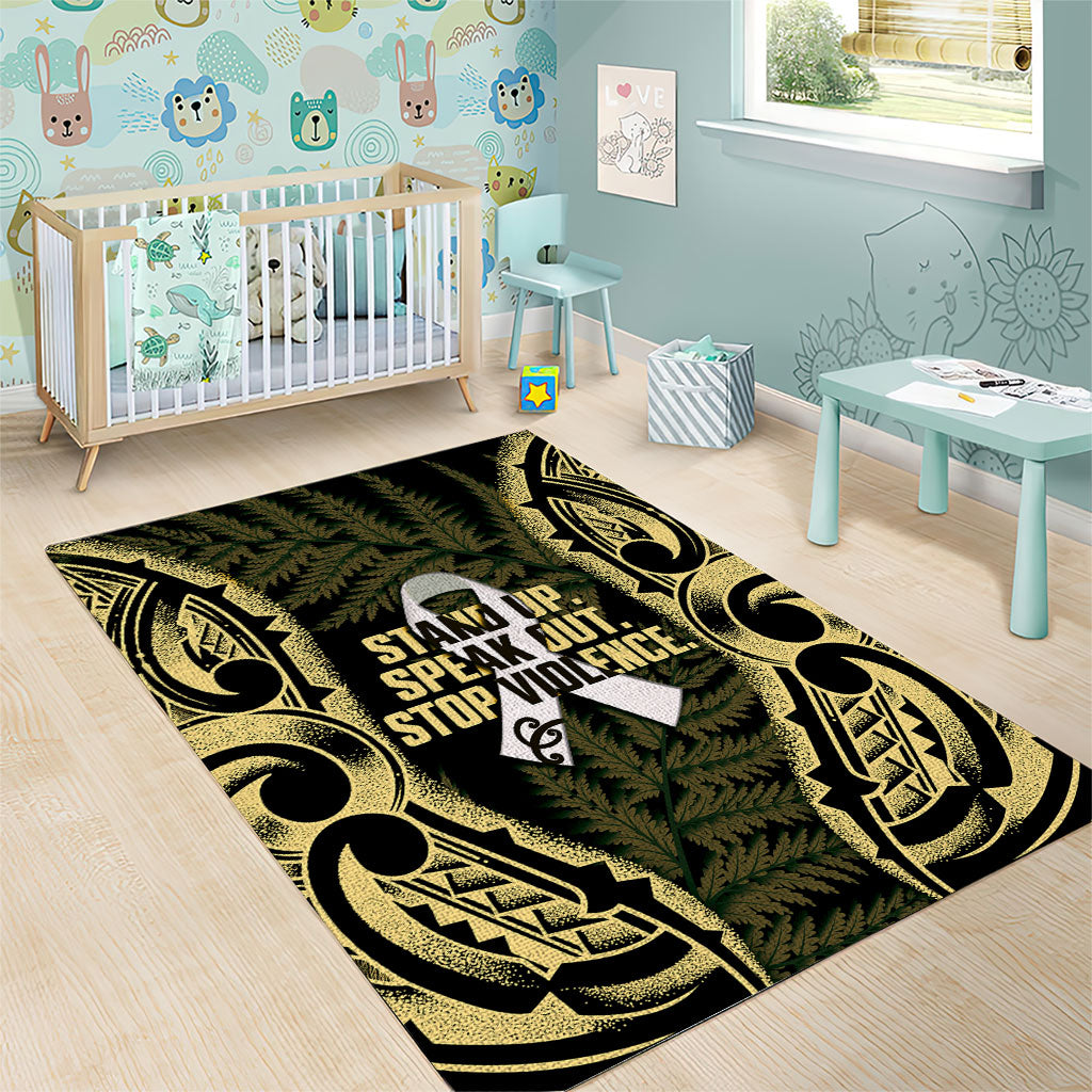 White Ribbon Day New Zealand Area Rug Respect Women Maori Pattern Yellow