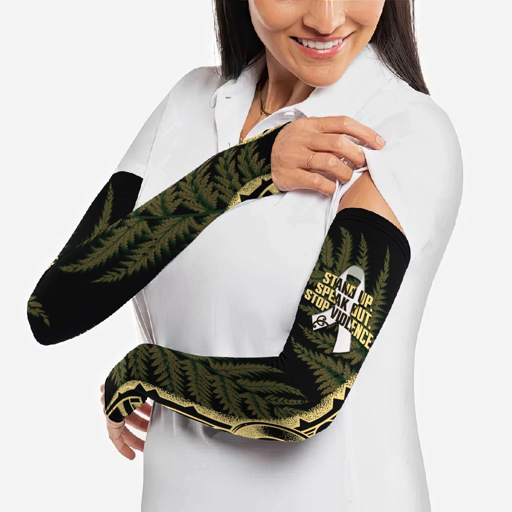 White Ribbon Day New Zealand Arm Sleeves Respect Women Maori Pattern Yellow