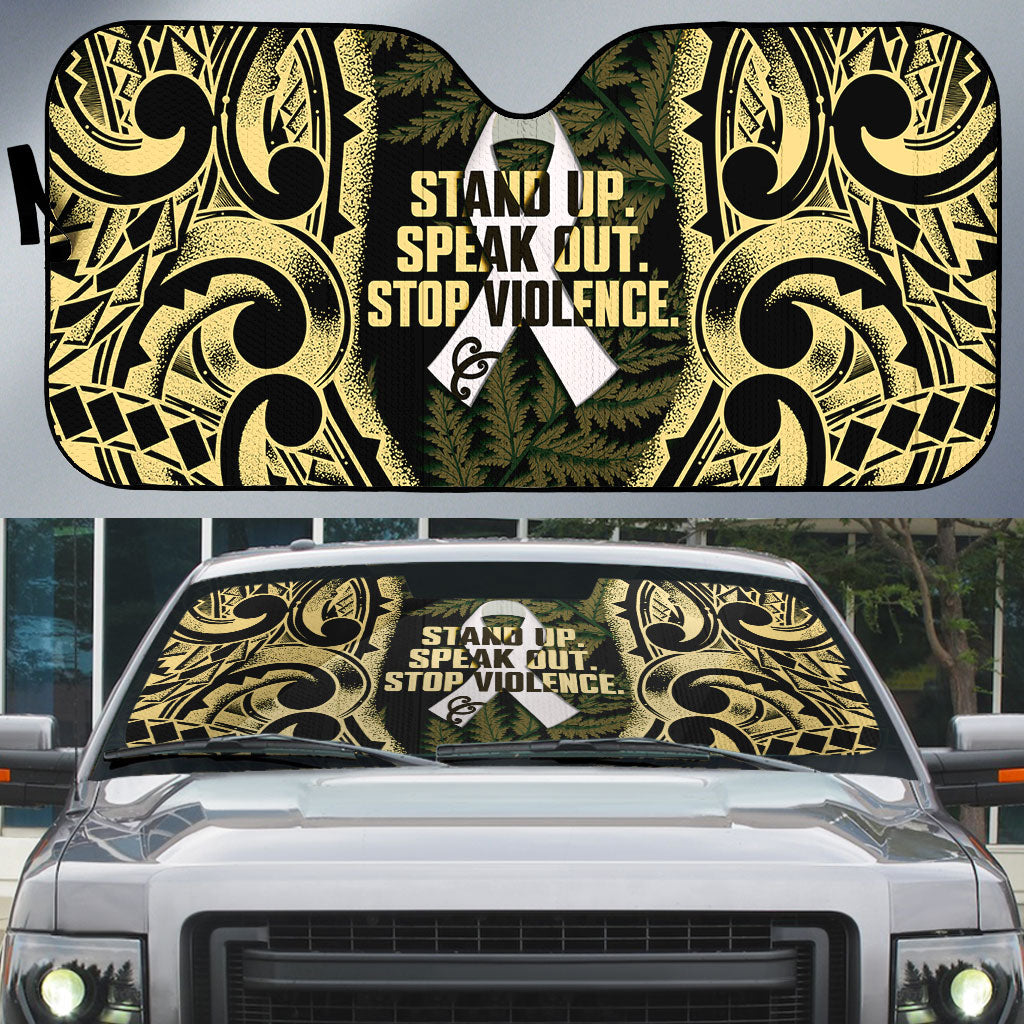 White Ribbon Day New Zealand Auto Sun Shade Respect Women Maori Pattern Yellow