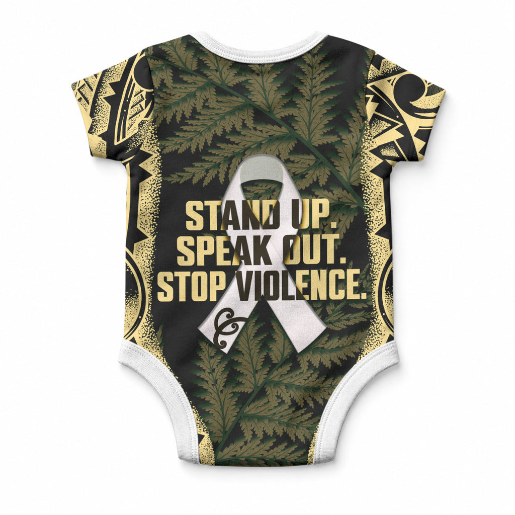 White Ribbon Day New Zealand Baby Onesie Respect Women Maori Pattern Yellow