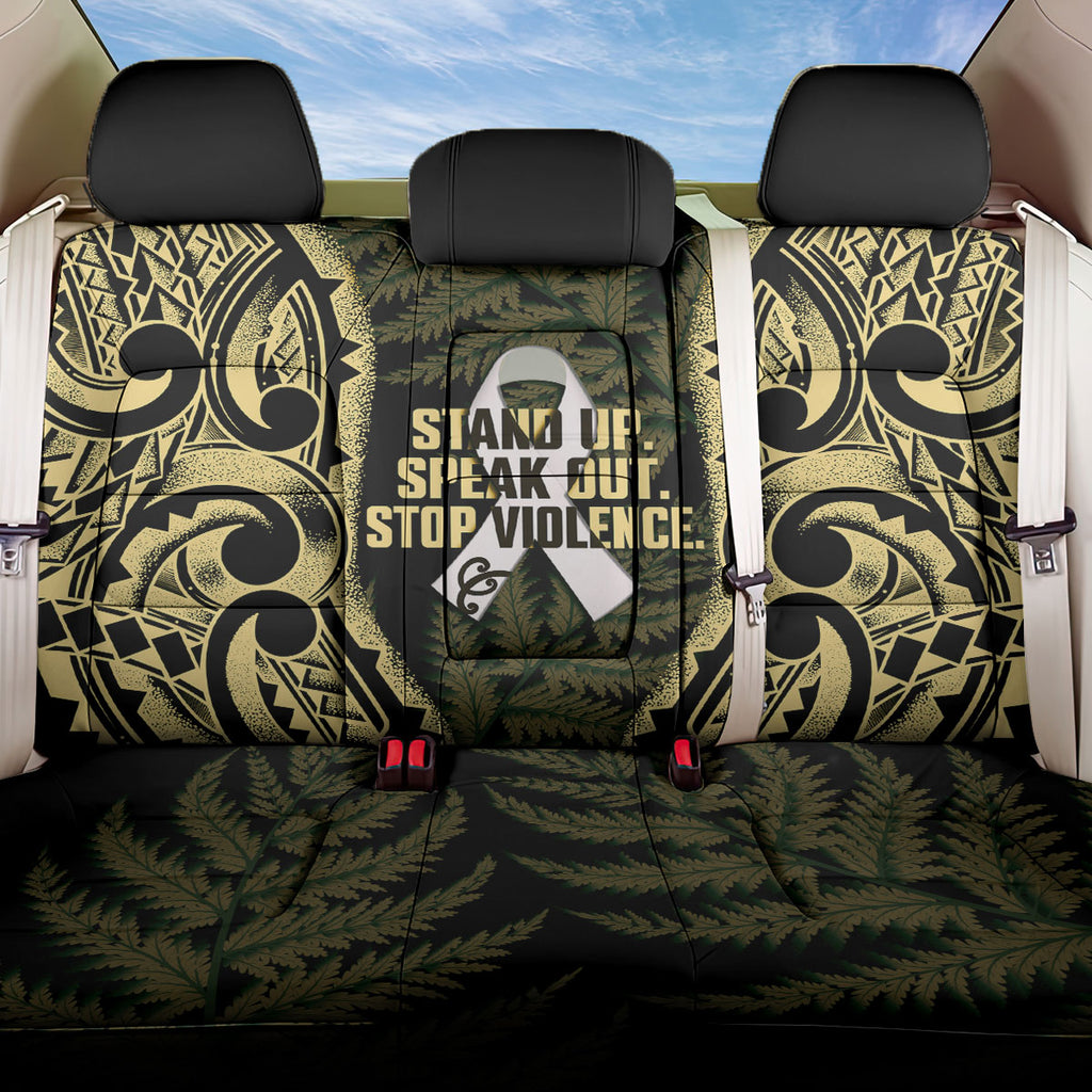 White Ribbon Day New Zealand Back Car Seat Cover Respect Women Maori Pattern Yellow