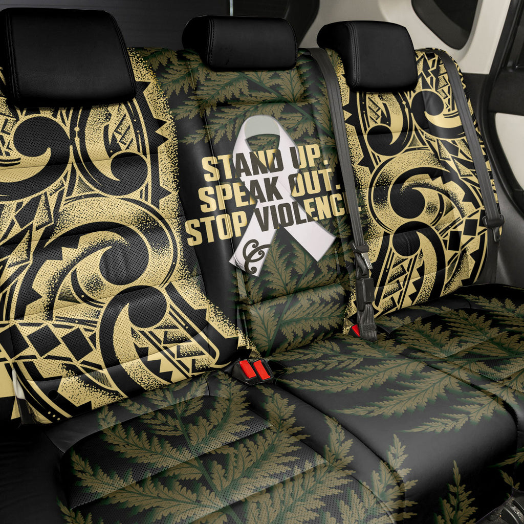 White Ribbon Day New Zealand Back Car Seat Cover Respect Women Maori Pattern Yellow