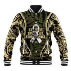 White Ribbon Day New Zealand Baseball Jacket Respect Women Maori Pattern Yellow