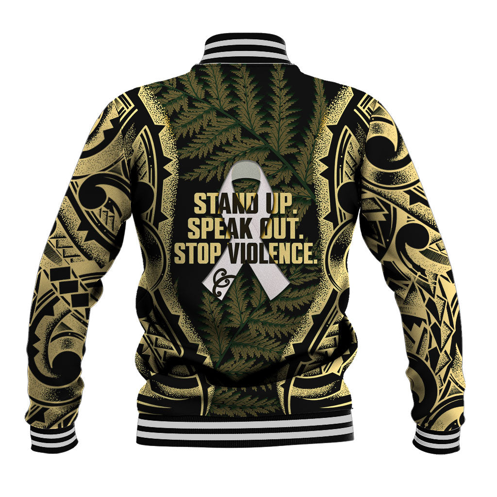 White Ribbon Day New Zealand Baseball Jacket Respect Women Maori Pattern Yellow