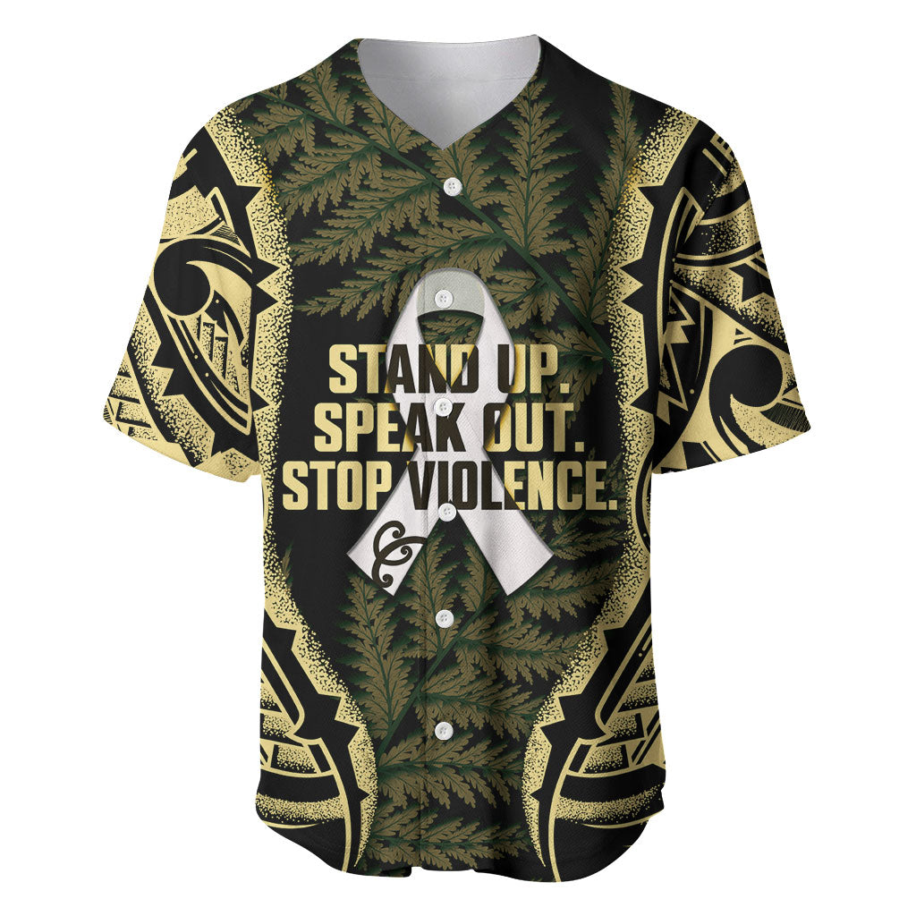 White Ribbon Day New Zealand Baseball Jersey Respect Women Maori Pattern Yellow