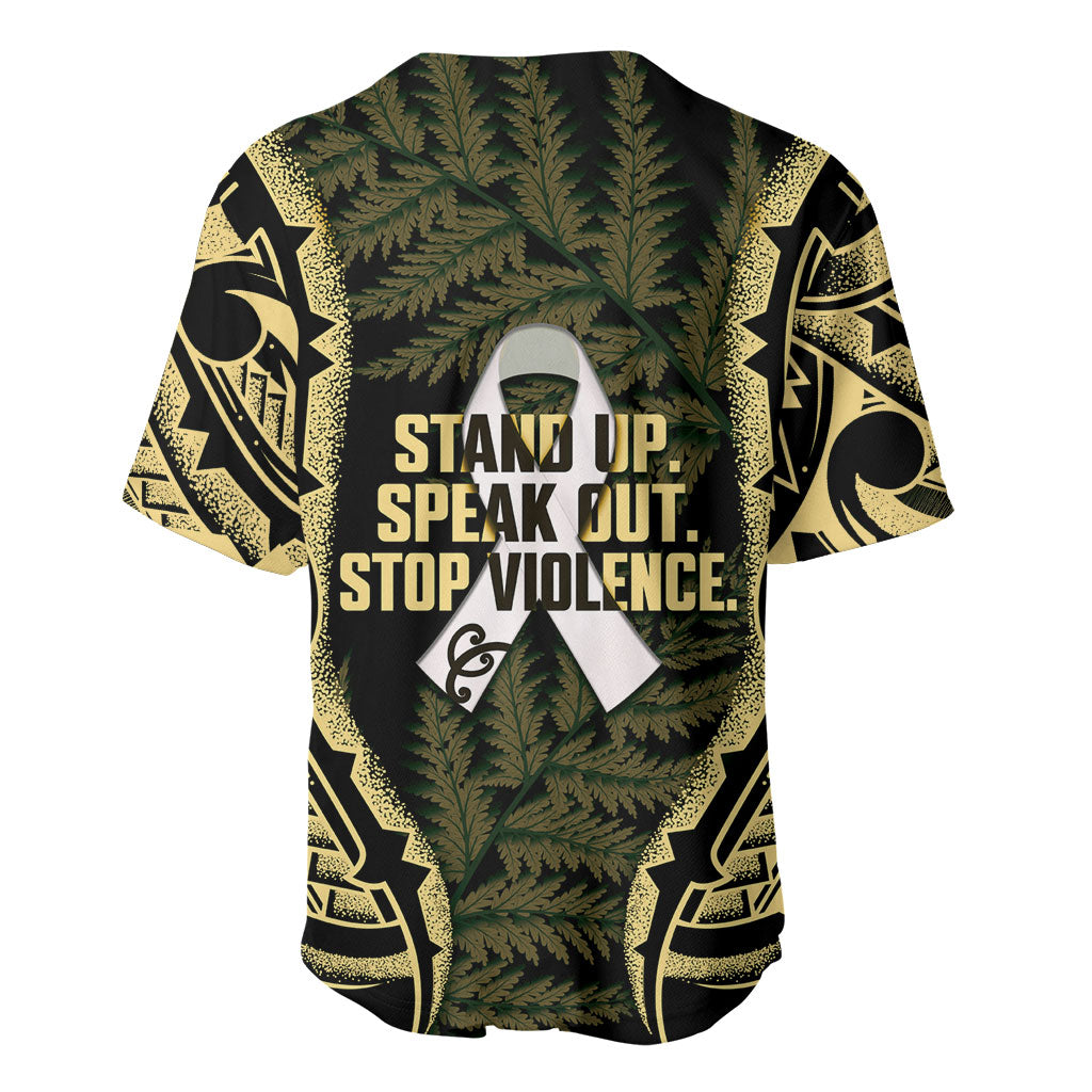 White Ribbon Day New Zealand Baseball Jersey Respect Women Maori Pattern Yellow