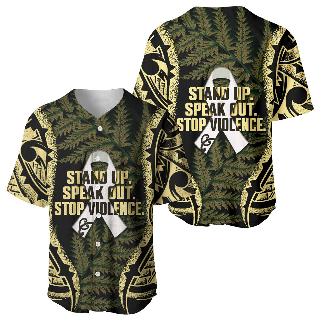 White Ribbon Day New Zealand Baseball Jersey Respect Women Maori Pattern Yellow