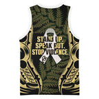 White Ribbon Day New Zealand Basketball Jersey Respect Women Maori Pattern Yellow