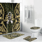 White Ribbon Day New Zealand Bathroom Set Respect Women Maori Pattern Yellow