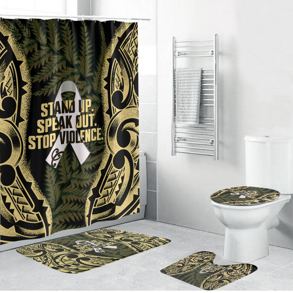 White Ribbon Day New Zealand Bathroom Set Respect Women Maori Pattern Yellow