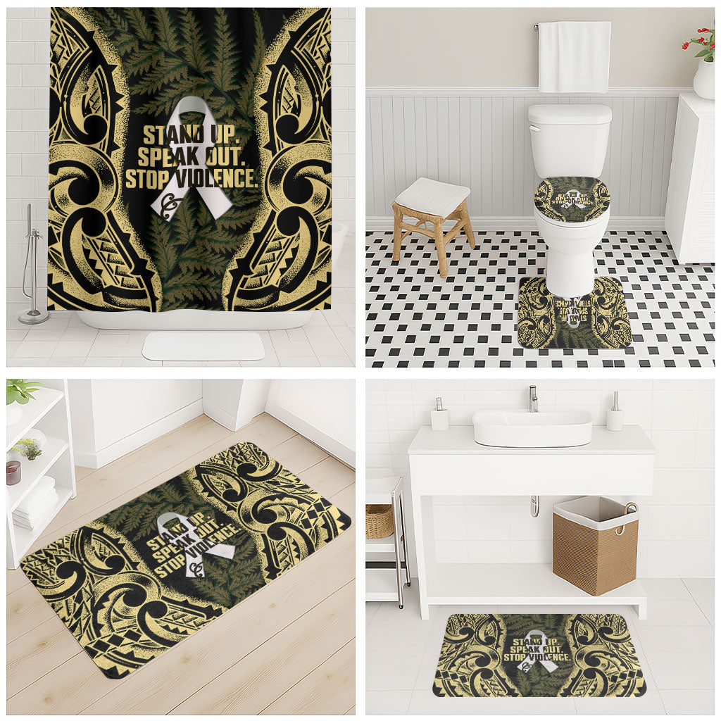 White Ribbon Day New Zealand Bathroom Set Respect Women Maori Pattern Yellow