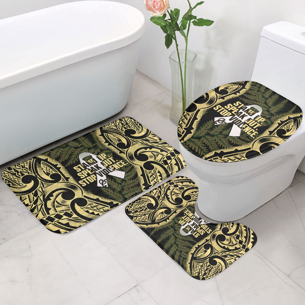 White Ribbon Day New Zealand Bathroom Set Respect Women Maori Pattern Yellow