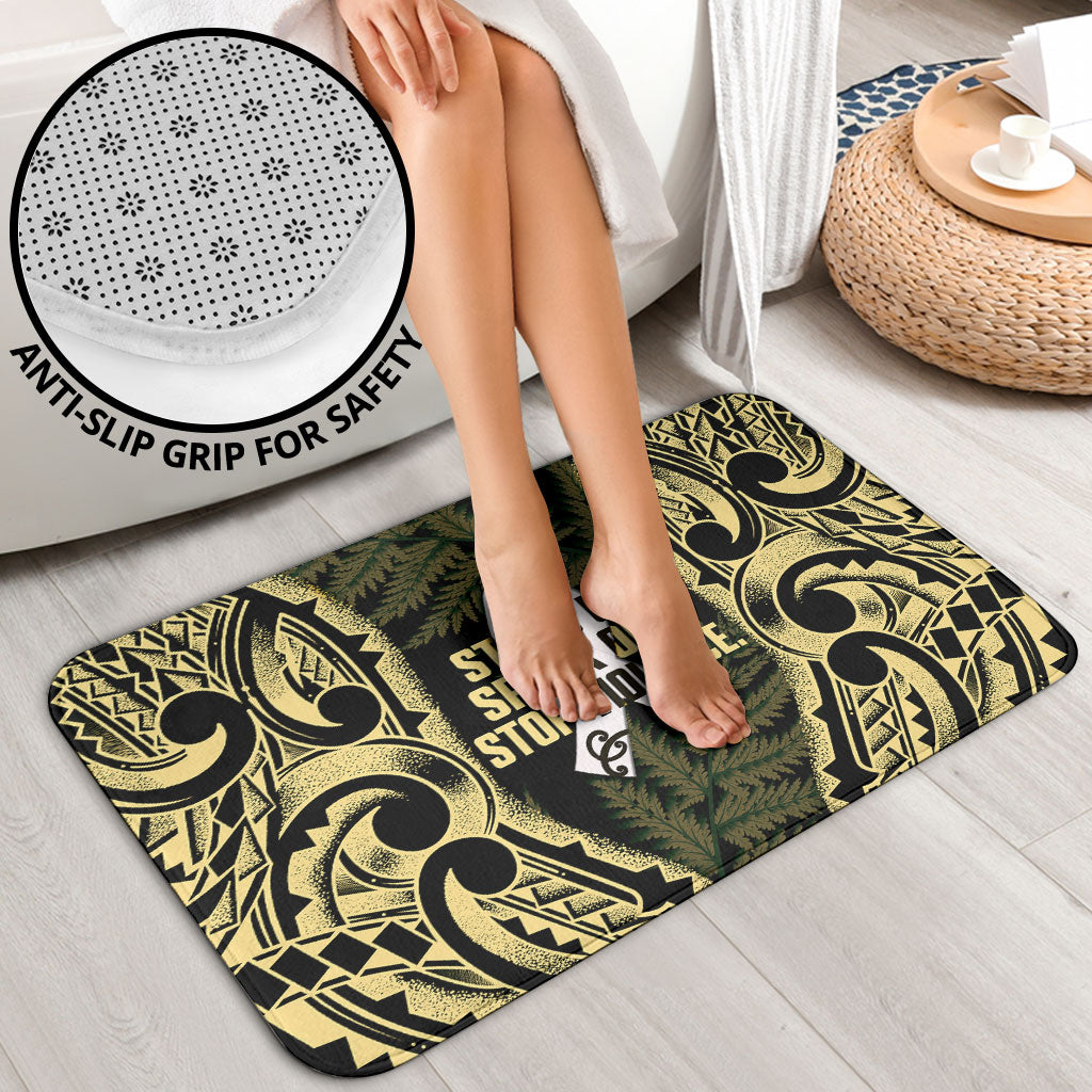 White Ribbon Day New Zealand Bathroom Set Respect Women Maori Pattern Yellow