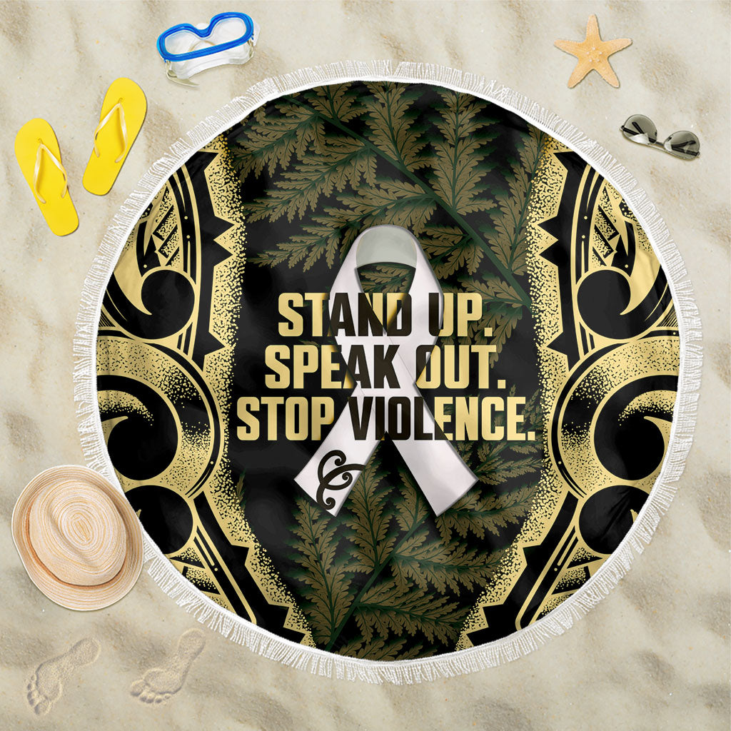 White Ribbon Day New Zealand Beach Blanket Respect Women Maori Pattern Yellow