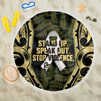 White Ribbon Day New Zealand Beach Blanket Respect Women Maori Pattern Yellow