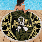 White Ribbon Day New Zealand Beach Blanket Respect Women Maori Pattern Yellow