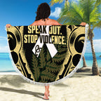 White Ribbon Day New Zealand Beach Blanket Respect Women Maori Pattern Yellow