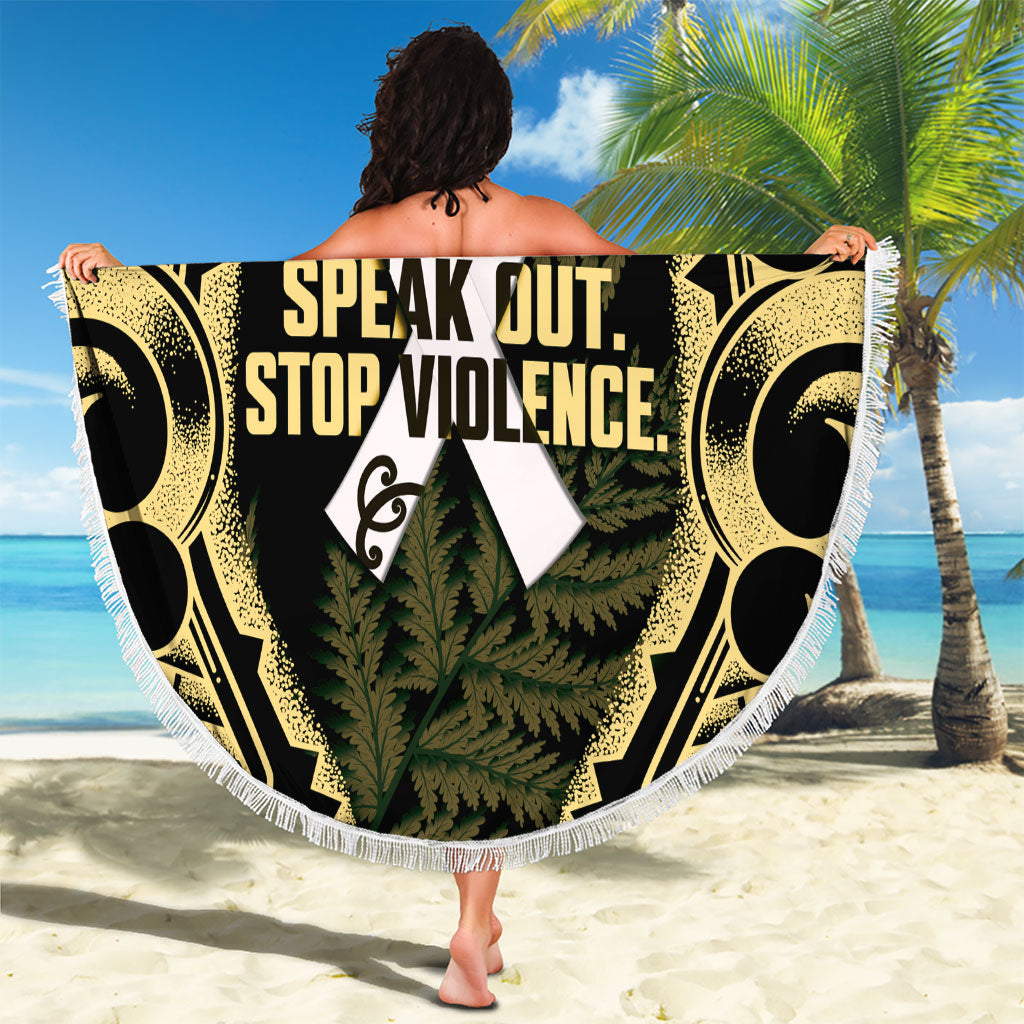 White Ribbon Day New Zealand Beach Blanket Respect Women Maori Pattern Yellow