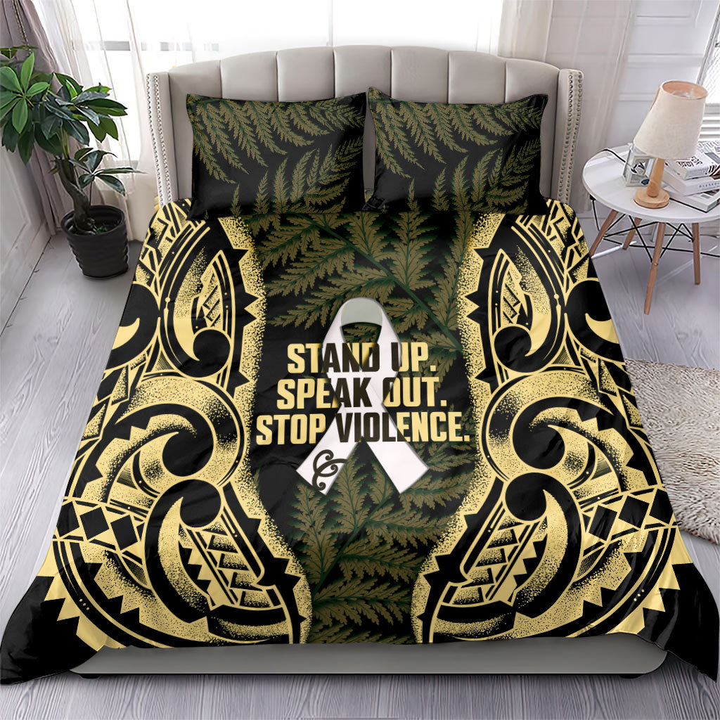 White Ribbon Day New Zealand Bedding Set Respect Women Maori Pattern Yellow