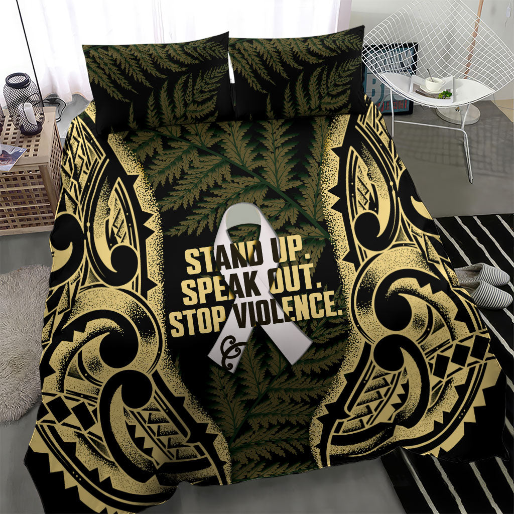 White Ribbon Day New Zealand Bedding Set Respect Women Maori Pattern Yellow