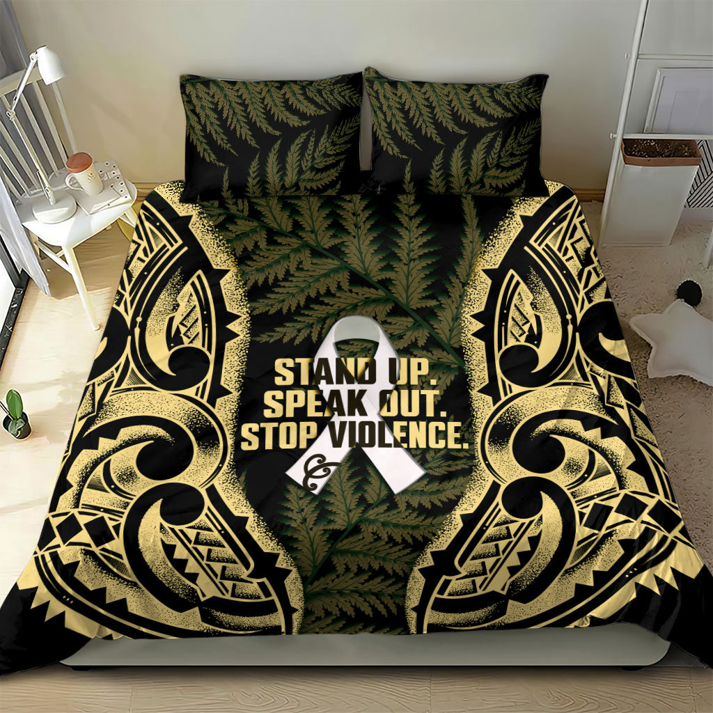 White Ribbon Day New Zealand Bedding Set Respect Women Maori Pattern Yellow