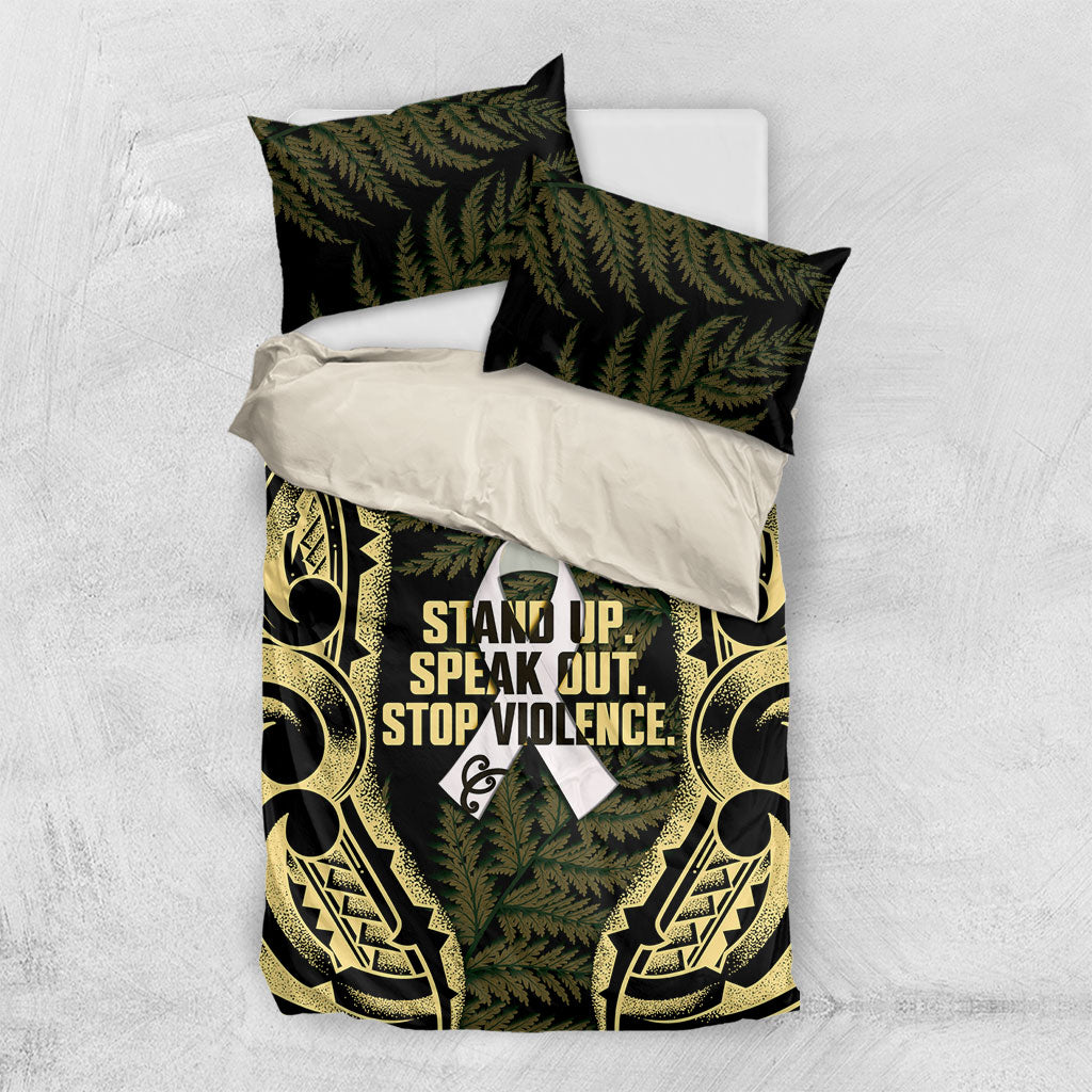 White Ribbon Day New Zealand Bedding Set Respect Women Maori Pattern Yellow