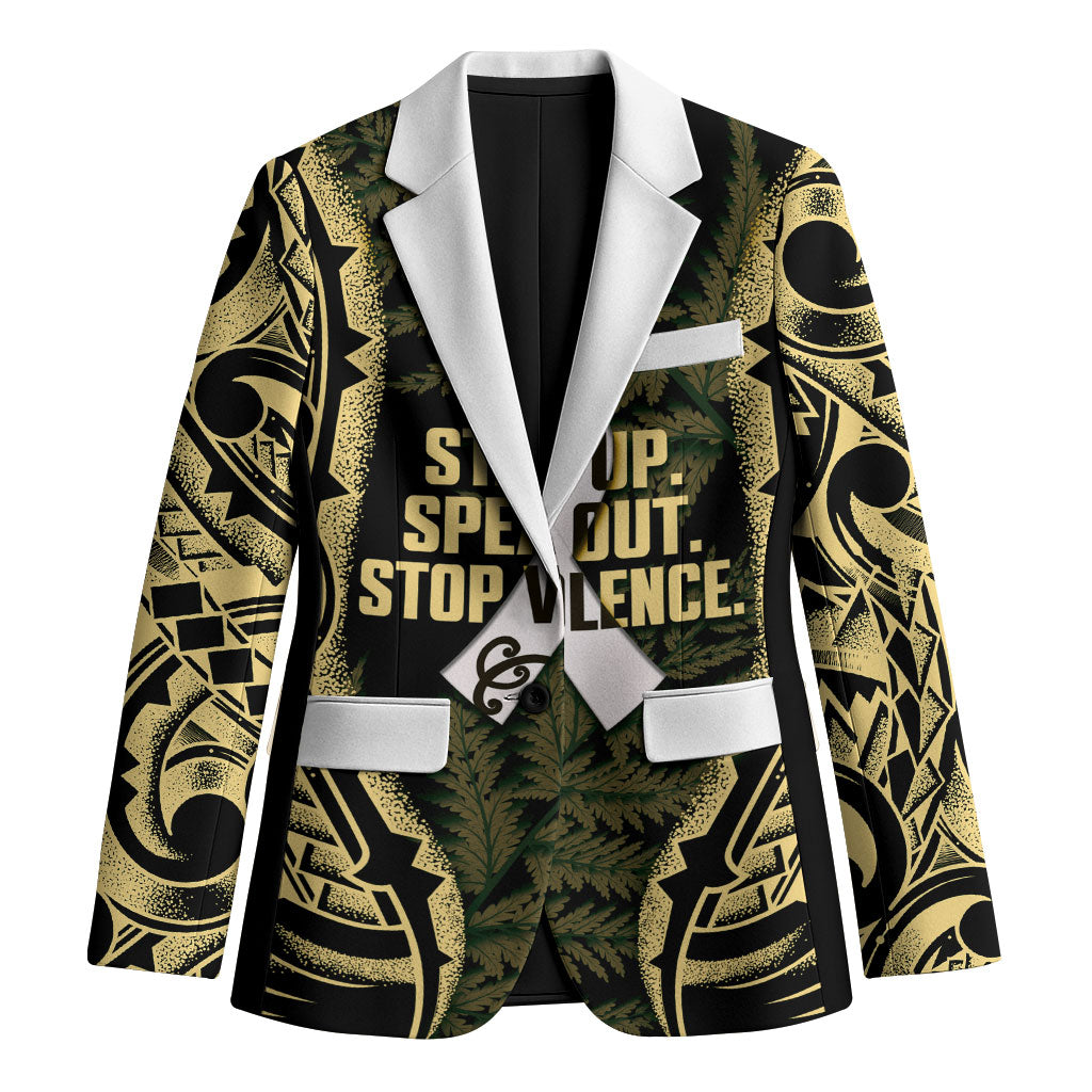 White Ribbon Day New Zealand Blazer Respect Women Maori Pattern Yellow
