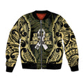 White Ribbon Day New Zealand Bomber Jacket Respect Women Maori Pattern Yellow