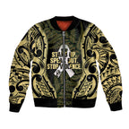 White Ribbon Day New Zealand Bomber Jacket Respect Women Maori Pattern Yellow