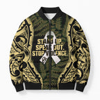White Ribbon Day New Zealand Bomber Puffer Jacket Respect Women Maori Pattern Yellow