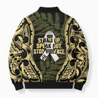 White Ribbon Day New Zealand Bomber Puffer Jacket Respect Women Maori Pattern Yellow
