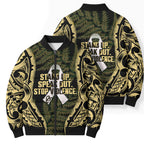 White Ribbon Day New Zealand Bomber Puffer Jacket Respect Women Maori Pattern Yellow