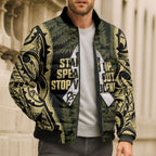 White Ribbon Day New Zealand Bomber Puffer Jacket Respect Women Maori Pattern Yellow