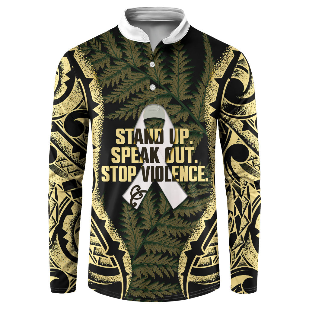 White Ribbon Day New Zealand Button Sweatshirt Respect Women Maori Pattern Yellow