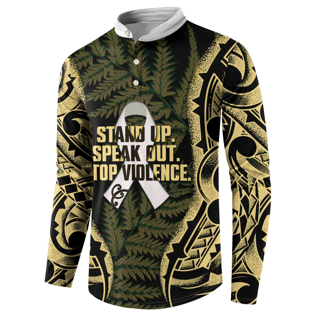 White Ribbon Day New Zealand Button Sweatshirt Respect Women Maori Pattern Yellow