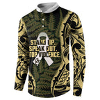 White Ribbon Day New Zealand Button Sweatshirt Respect Women Maori Pattern Yellow