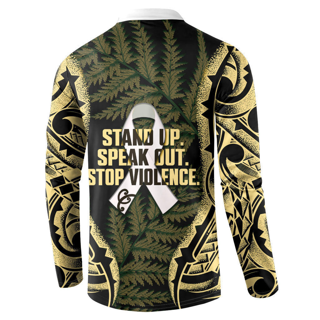White Ribbon Day New Zealand Button Sweatshirt Respect Women Maori Pattern Yellow