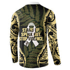 White Ribbon Day New Zealand Button Sweatshirt Respect Women Maori Pattern Yellow