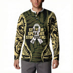 White Ribbon Day New Zealand Button Sweatshirt Respect Women Maori Pattern Yellow